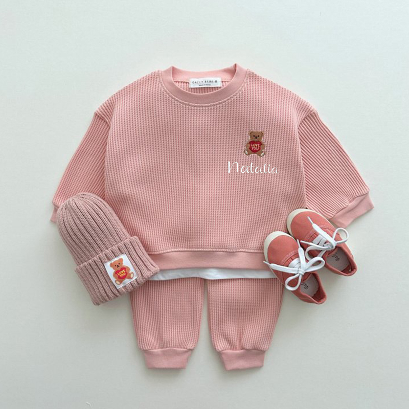 Personalized Kids Bear Embroidery Sweatshirt Set| Cloth46