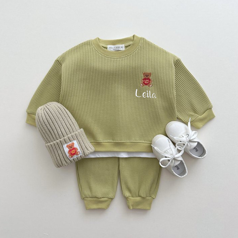 Personalized Kids Bear Embroidery Sweatshirt Set| Cloth46