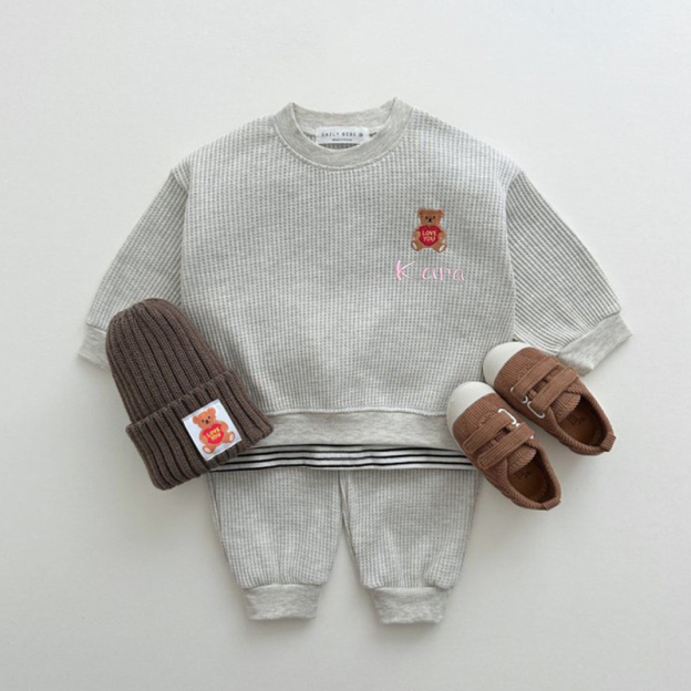 Personalized Kids Bear Embroidery Sweatshirt Set| Cloth46