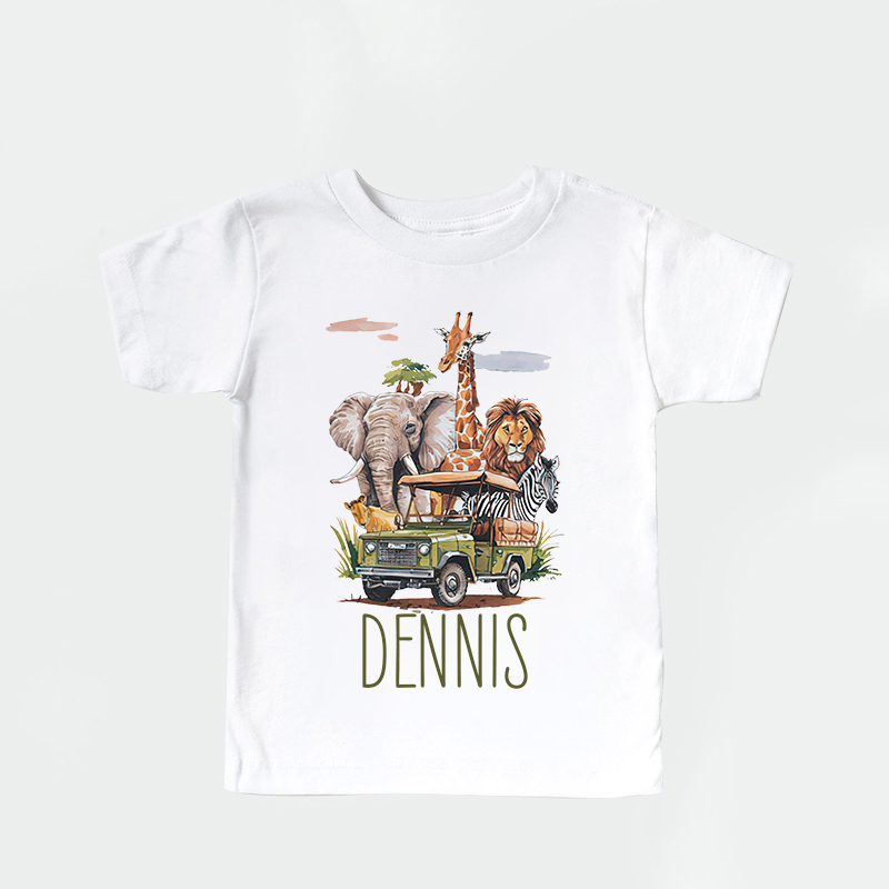 Personalized Kids African Safari Animals & Vehicle T-Shirt| Cloth1417
