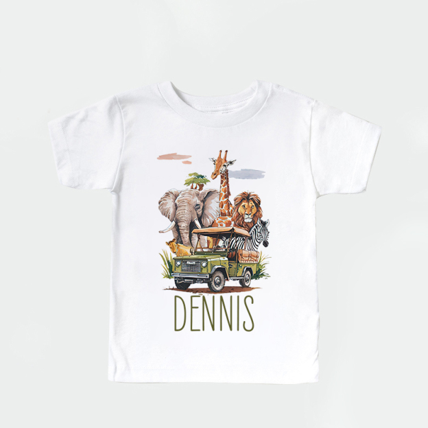 Personalized Kids African Safari Animals & Vehicle T-Shirt| Cloth1417