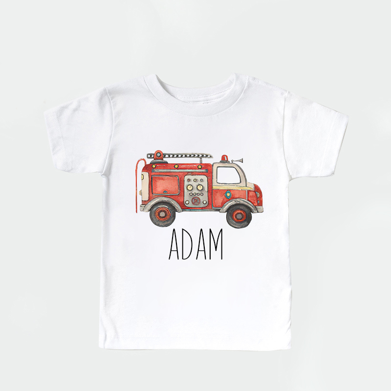 Personalized Boy  Fire Truck Name T-Shirt| Cloth1426
