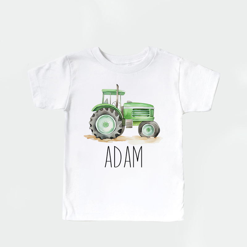 Personalized Boy Green Farm Tractor Name T-Shirt| Cloth1428