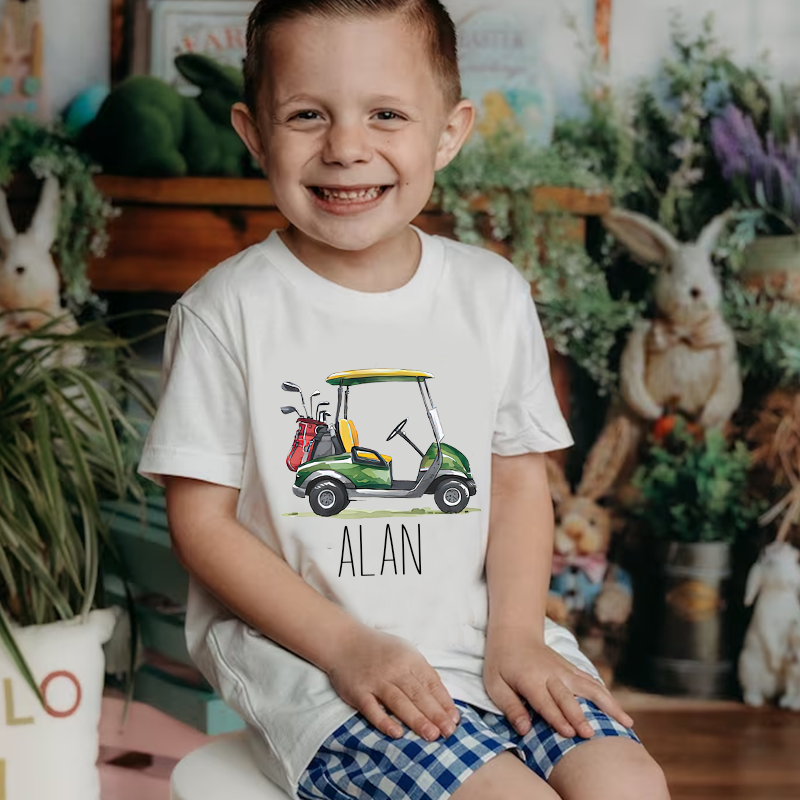 Personalized Boy Green Golf Cart Name T-Shirt| Cloth1432