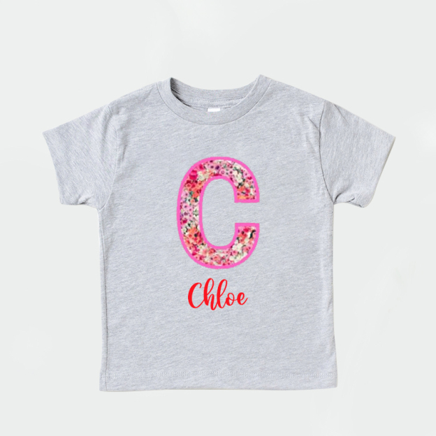 Personalized Girl Initial Cute Floral T-Shirt| Cloth1476