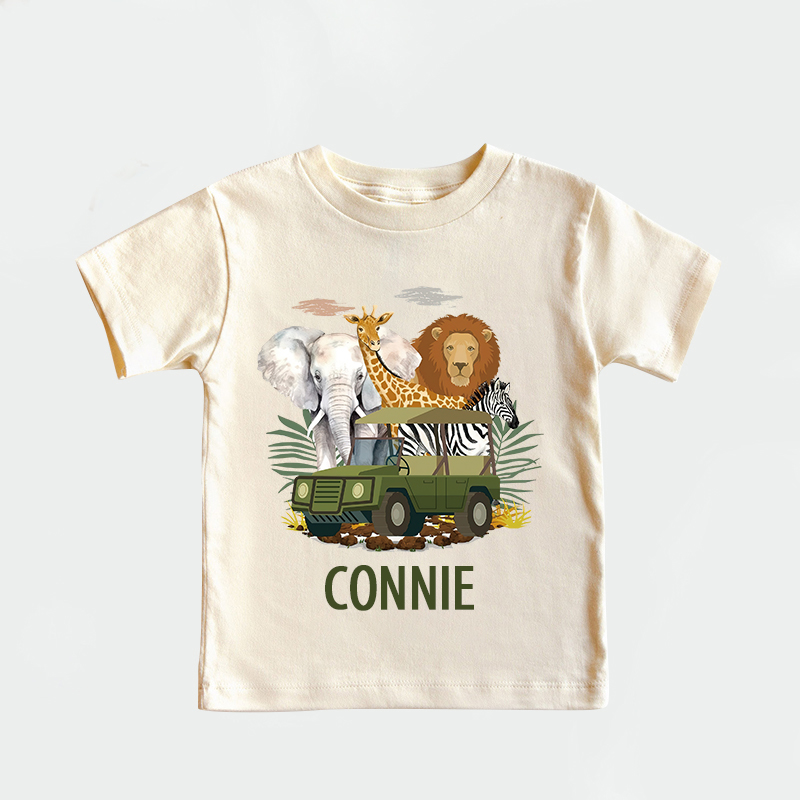 Personalized Kids African Safari Animals & Vehicle T-Shirt| Cloth1417