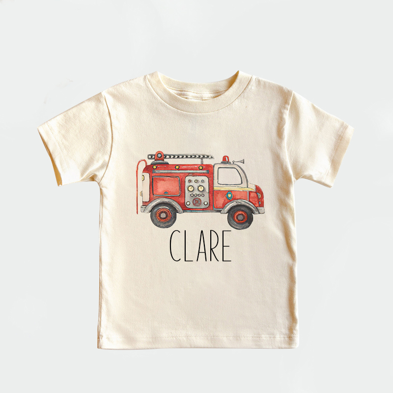 Personalized Boy  Fire Truck Name T-Shirt| Cloth1426