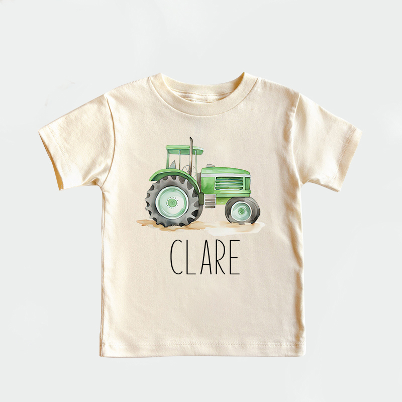 Personalized Boy Green Farm Tractor Name T-Shirt| Cloth1428