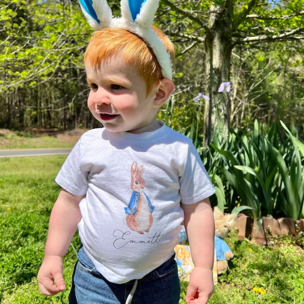 Personalized Kids Blue & Pink Rabbit T-Shirt| Cloth122