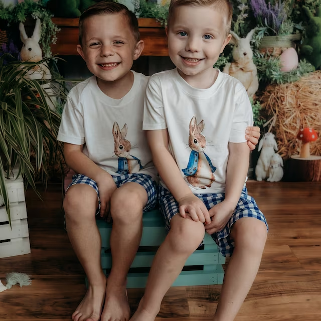 Personalized Kids Blue & Pink Rabbit T-Shirt| Cloth122