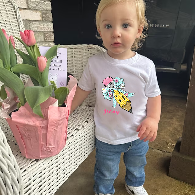 Personalized Girls Back To School Cute Pencil Bow T-Shirt| Cloth1405