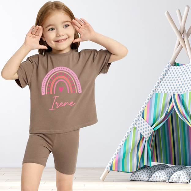 Personalized Kids Rainbow Cycling Toddler shorts Set| Cloth153