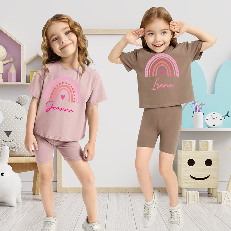 Personalized Kids Rainbow Cycling Toddler shorts Set| Cloth153