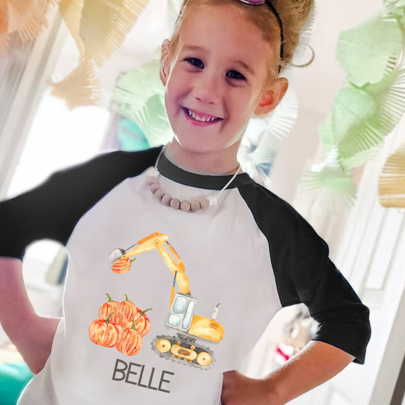 Personalized Boys Watercolor Pumpkin Excavator Long Sleeves Shirt| Cloth12403