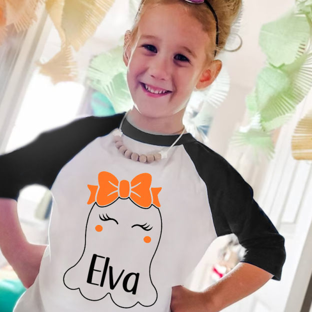 Personalized Halloween Girls Ghost Long Sleeves Shirt| Cloth12408