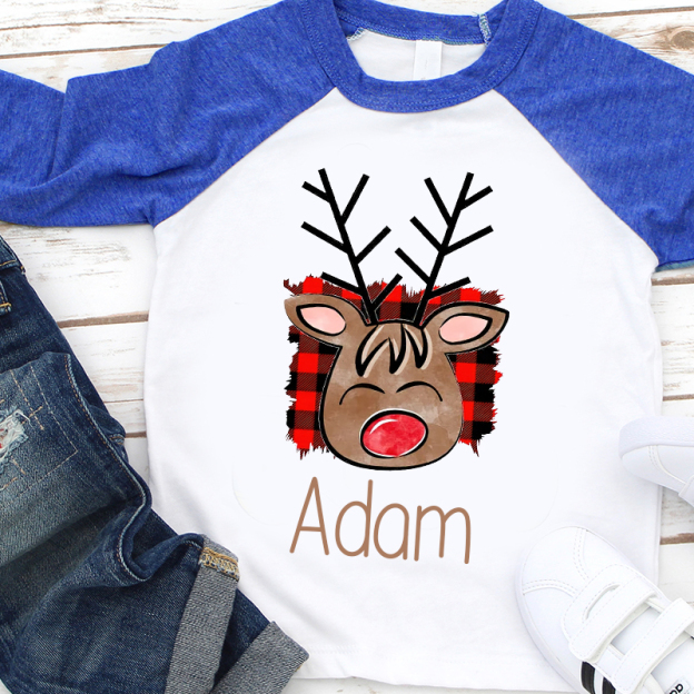 Personalized Kids Reindeer Monogrammed Christmas Shirt| Cloth12415