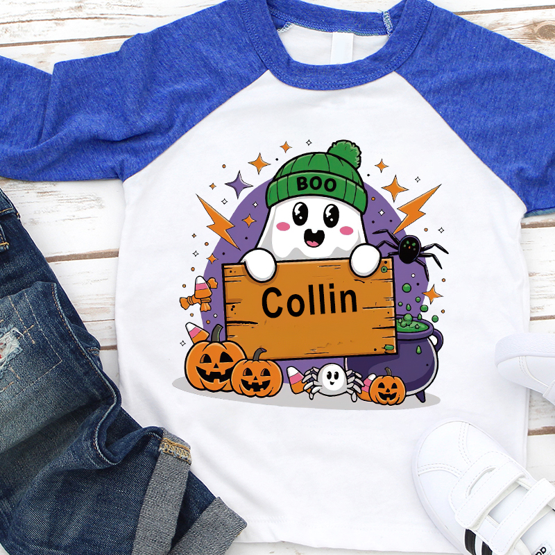 Personalized Kids Halloween Ghost Long Sleeves Shirt| Cloth12450