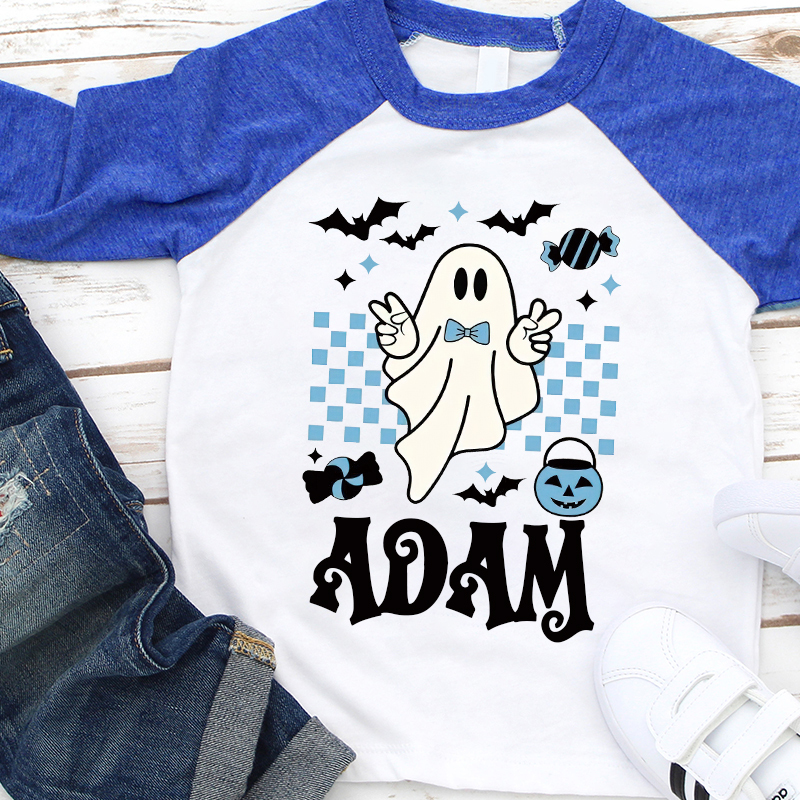 Personalized Kids Halloween Retro Ghost Long Sleeves Shirt| Cloth12452