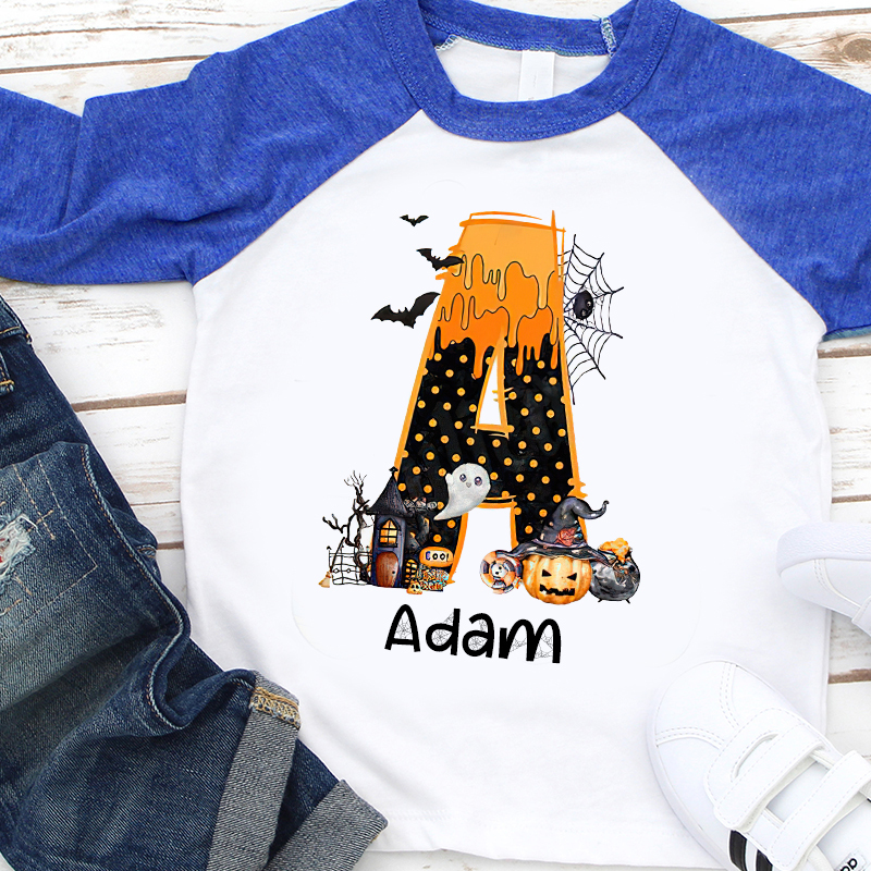Personalized Kids Halloween Initials Long Sleeves Shirt| Cloth12407