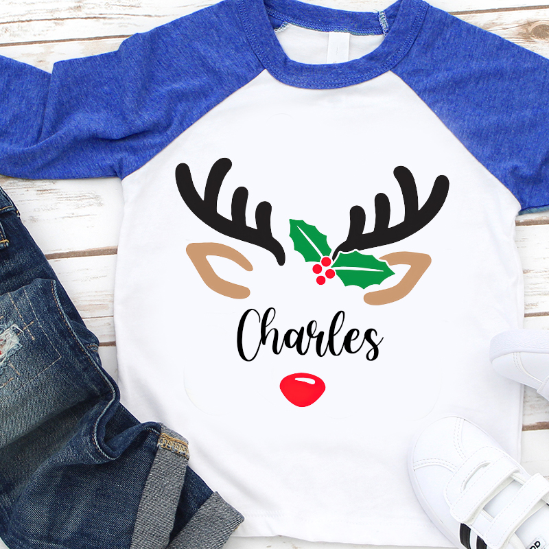 Personalized Kids Reindeer Monogrammed Christmas Shirt| Cloth 12411