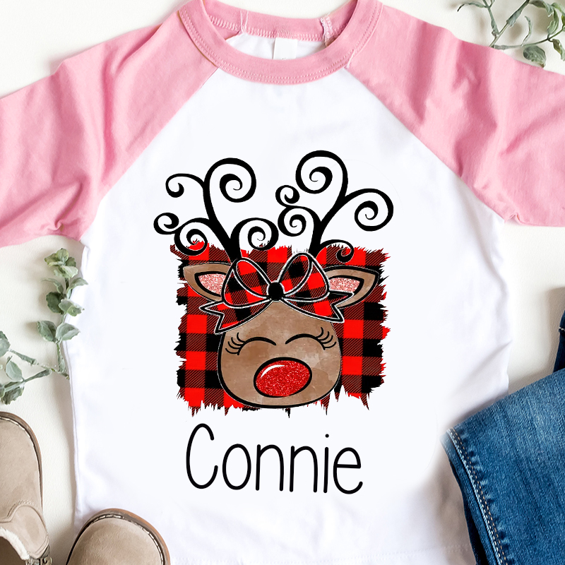Personalized Kids Reindeer Monogrammed Christmas Shirt| Cloth12415