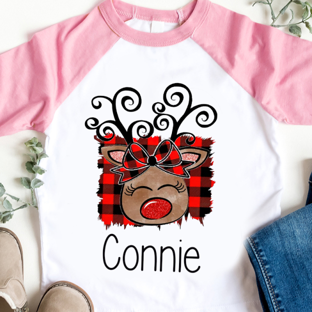 Personalized Kids Reindeer Monogrammed Christmas Shirt| Cloth12415