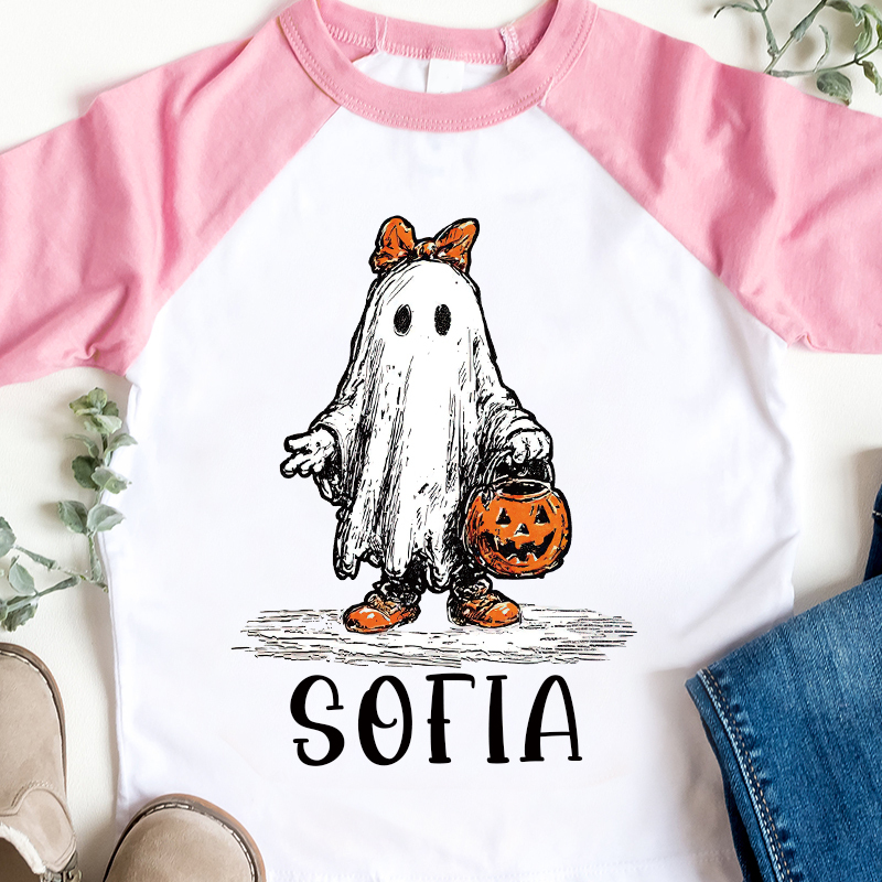 Personalized Kids Halloween Ghost Pumpkin Long Sleeves Shirt| Cloth12448