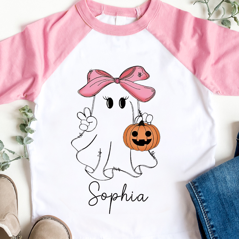 Personalized Kids Halloween Ghost Long Sleeves Shirt| Cloth12449