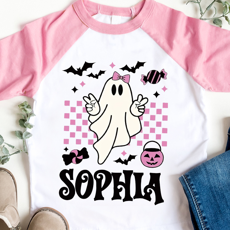 Personalized Kids Halloween Retro Ghost Long Sleeves Shirt| Cloth12452