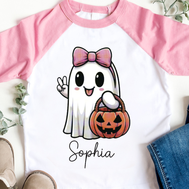 Personalized Kids Halloween Ghost Pumpkin Long Sleeves Shirt| Cloth12453
