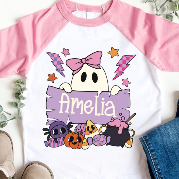 Personalized Kids Halloween Ghost Long Sleeves Shirt| Cloth12454
