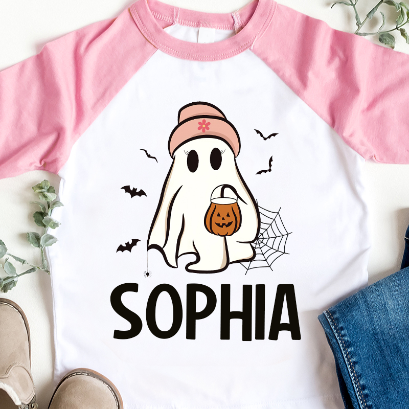 Personalized Kids Halloween Ghost Long Sleeves Shirt| Cloth12455