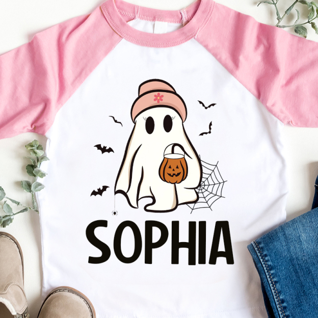 Personalized Kids Halloween Ghost Long Sleeves Shirt| Cloth12455