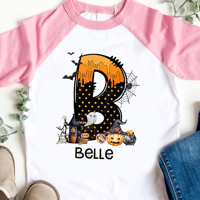 Personalized Kids Halloween Initials Long Sleeves Shirt| Cloth12407