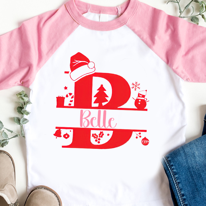 Personalized Kids Monogrammed Christmas Long Sleeves Shirt| Cloth 12410