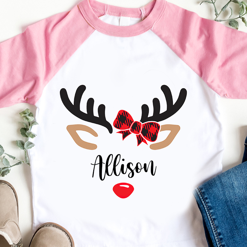 Personalized Kids Reindeer Monogrammed Christmas Shirt| Cloth 12411