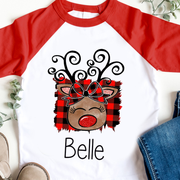Personalized Kids Reindeer Monogrammed Christmas Shirt| Cloth12415
