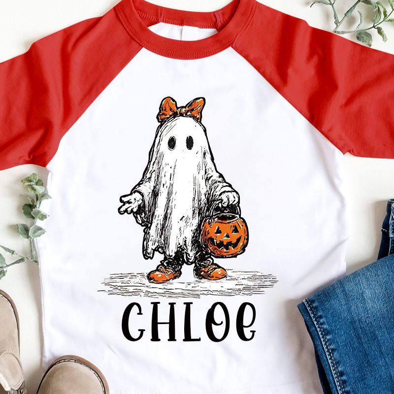 Personalized Kids Halloween Ghost Pumpkin Long Sleeves Shirt| Cloth12448