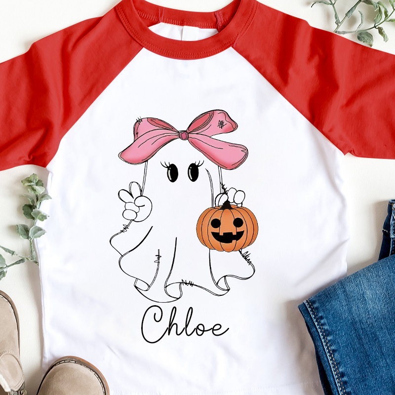 Personalized Kids Halloween Ghost Long Sleeves Shirt| Cloth12449
