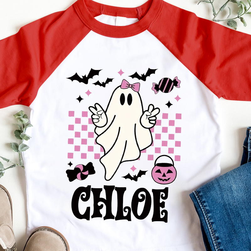 Personalized Kids Halloween Retro Ghost Long Sleeves Shirt| Cloth12452