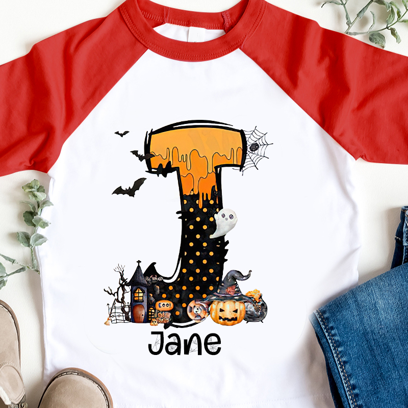 Personalized Kids Halloween Initials Long Sleeves Shirt| Cloth12407