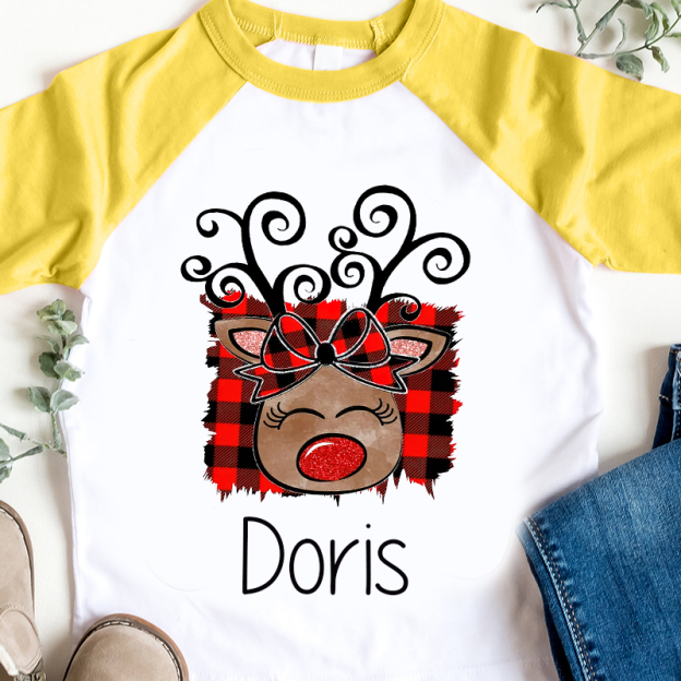 Personalized Kids Reindeer Monogrammed Christmas Shirt| Cloth12415