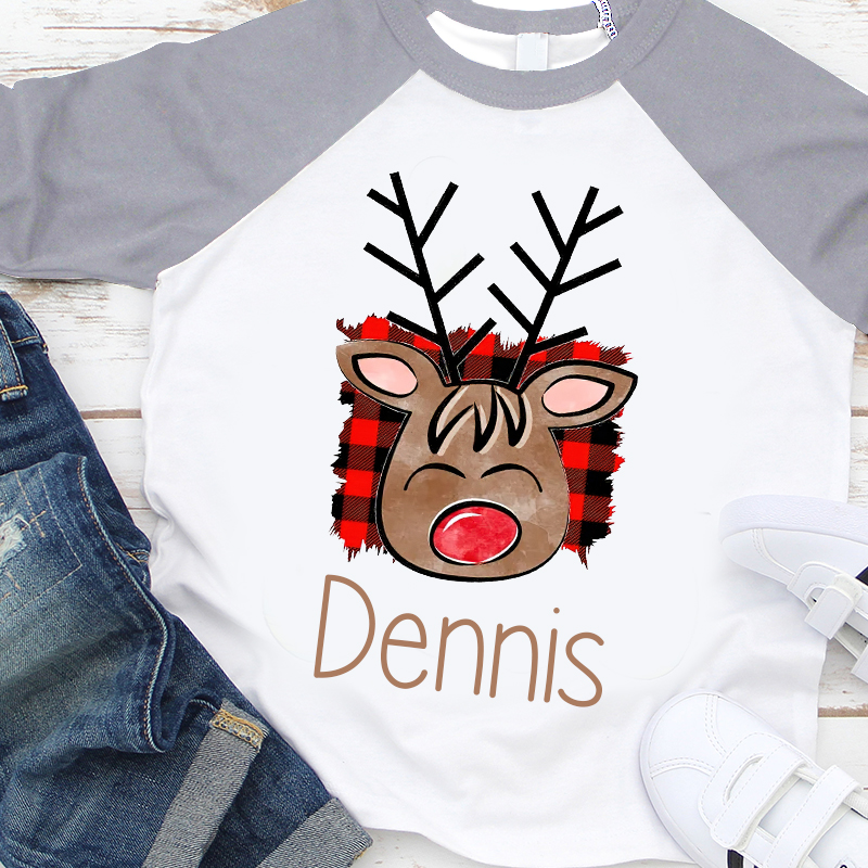 Personalized Kids Reindeer Monogrammed Christmas Shirt| Cloth12415