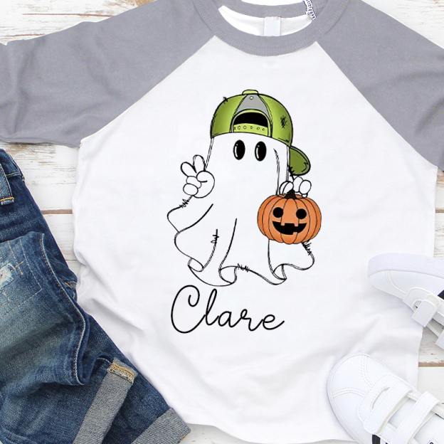Personalized Kids Halloween Ghost Long Sleeves Shirt| Cloth12449