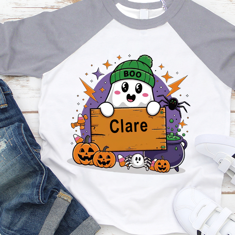 Personalized Kids Halloween Ghost Long Sleeves Shirt| Cloth12450