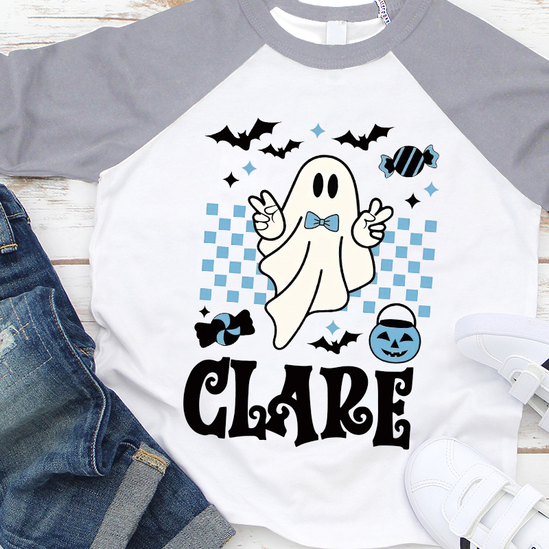 Personalized Kids Halloween Retro Ghost Long Sleeves Shirt| Cloth12452