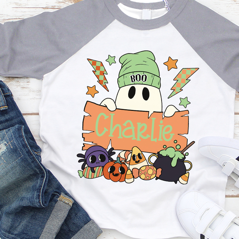 Personalized Kids Halloween Ghost Long Sleeves Shirt| Cloth12454