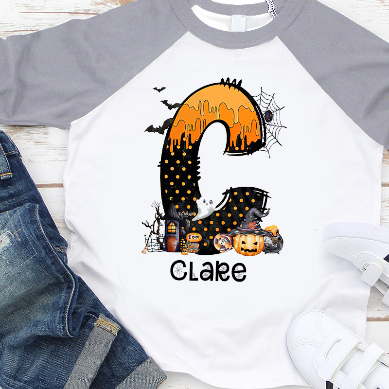 Personalized Kids Halloween Initials Long Sleeves Shirt| Cloth12407