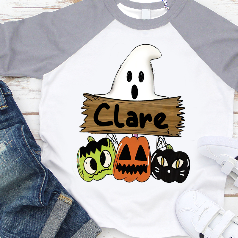 Personalized Kids Halloween Initials Long Sleeves Shirt| Cloth12409