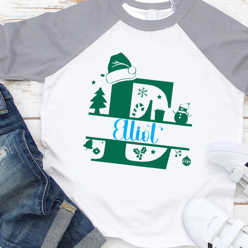 Personalized Kids Monogrammed Christmas Long Sleeves Shirt| Cloth 12410
